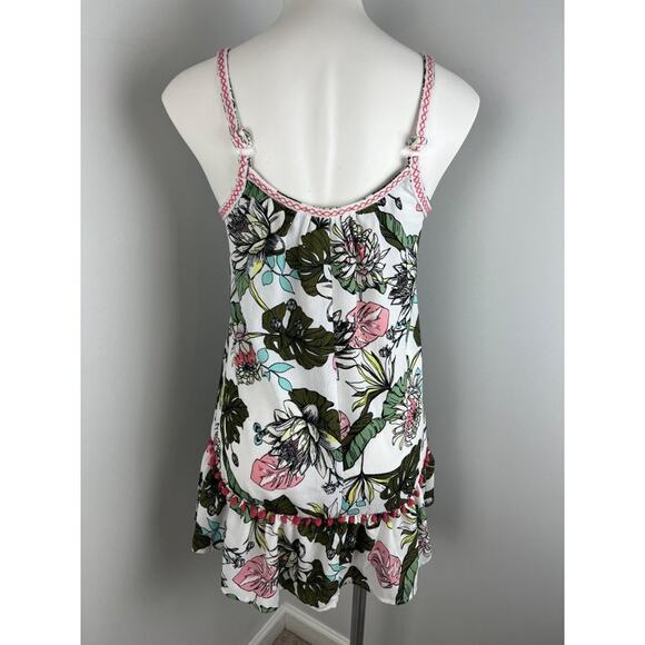 Miken Swim Tropical Floral Tiered Pom Pom Swim Beach Coverup Small - Picture 3 of 8